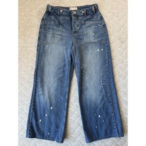We The Free Jeans Womens 27 Blue High Rise Wide Leg Paint Splatter Denim Relaxed
